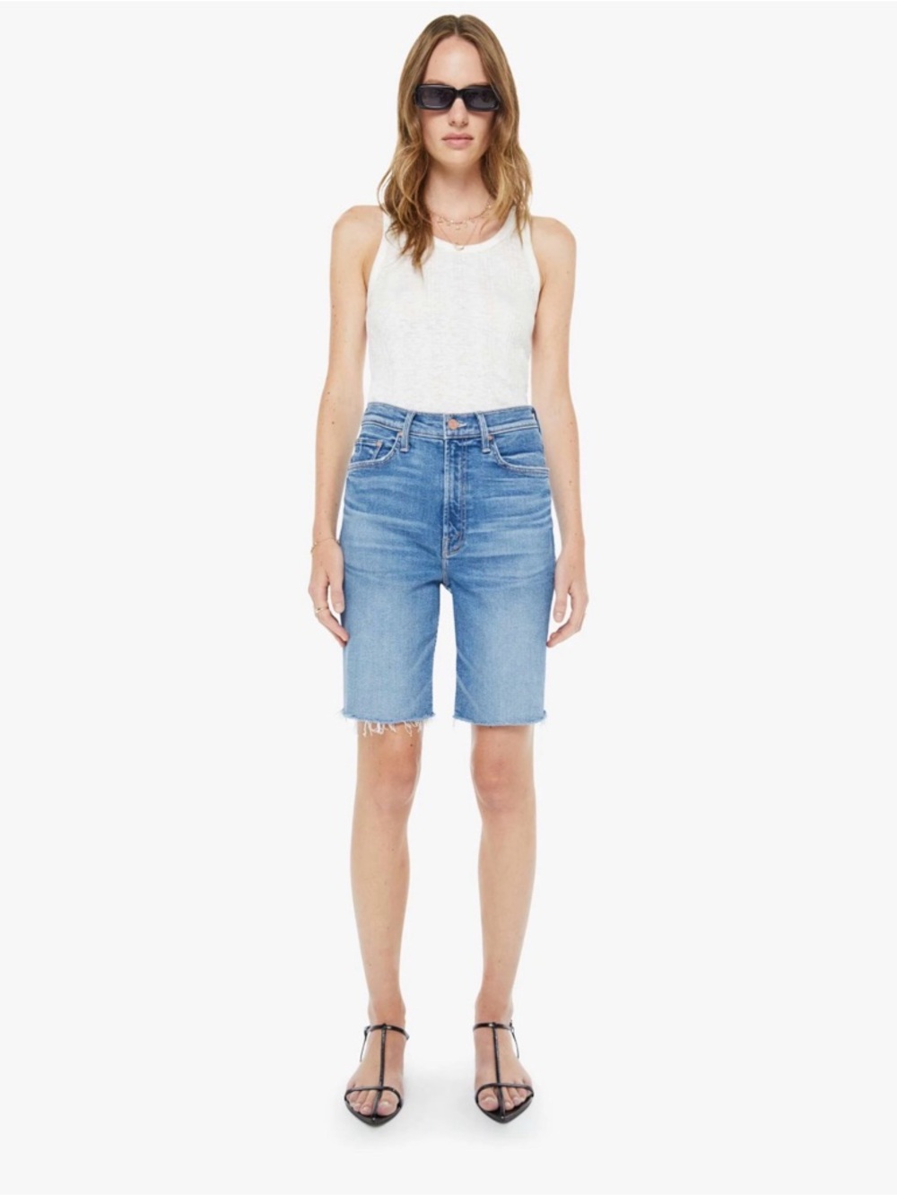 Sz27 MOTHER The Hustler High-Rise Denim Bermuda Shorts